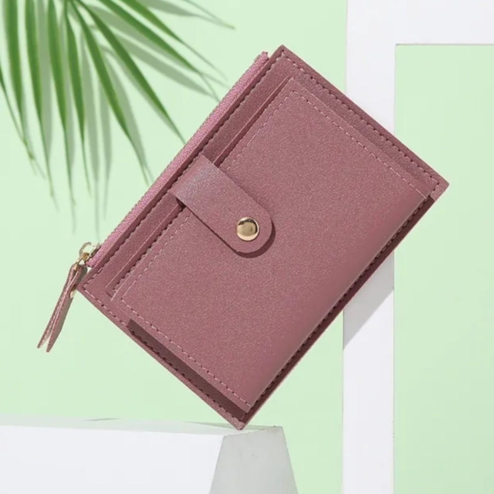 Faux Leather Solid Color Wallet Pink Purple Black